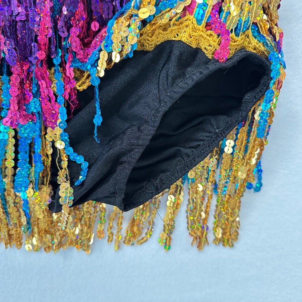 Glamour Costumes Dance Leotard Kids LC Colorful Sequin Fringe Halter T-Strap VTG - Picture 6 of 10